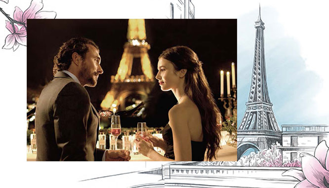Lily Collins and William Abadie in “Emily in Paris.”