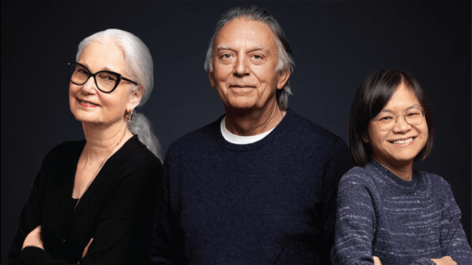 The post team behind “Babylon”: Mildred Iatrou, left, Andy Nelson, and Ai-Ling Lee. Photo by Mark Edwards.